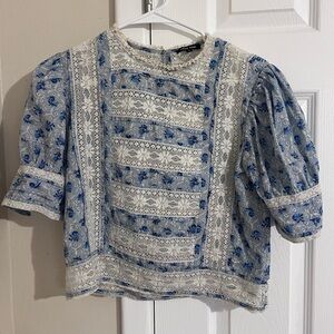 Love Sam Blue Floral Lace Blouse